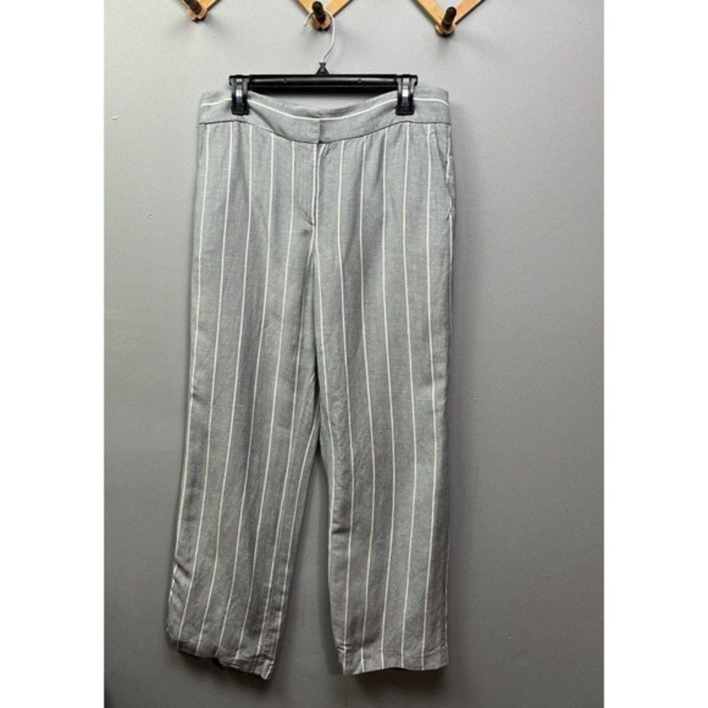 Ann Taylor LOFT Dress‎ Pants Women's Size 6 Pockets Gray Stripe Linen